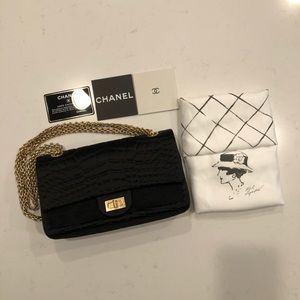 CHANEL black reissue medium cloth crossbody handbag gold hardware